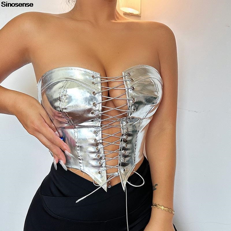 Atasan Crop Tube kulit PU wani - Strapless Bra Backless ulasan dan harga